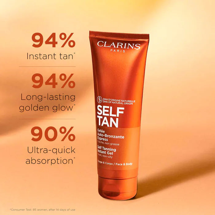 Autobronceador Self Tanning Face & Body Tinted Gel - Clarins vista frontal con fondo blanco.