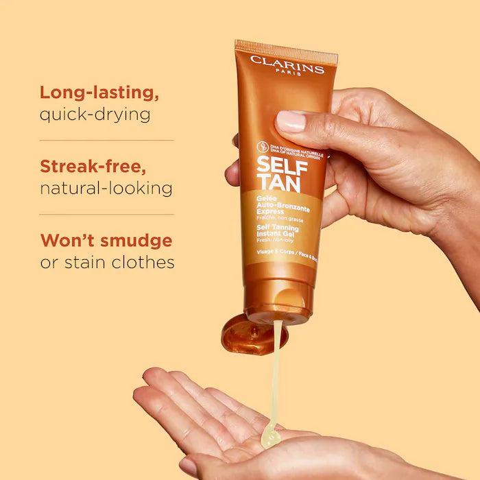 Autobronceador Self Tanning Face & Body Tinted Gel - Clarins vista frontal con fondo blanco.