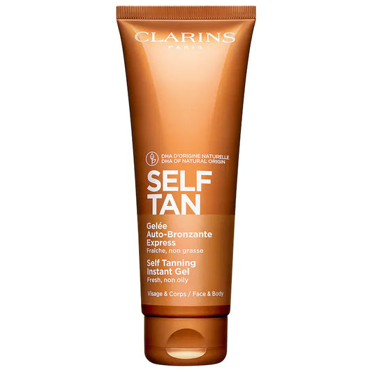 Autobronceador Self Tanning Face & Body Tinted Gel - Clarins vista frontal con fondo blanco.