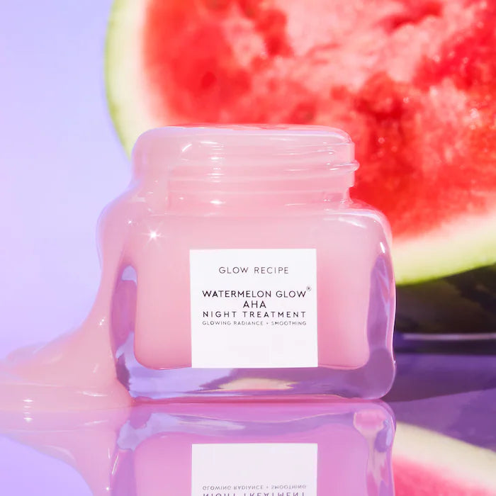 Watermelon Glow™ Mascarilla facial AHA Tratamiento nocturno - Glow Recipe vista frontal con fondo blanco.