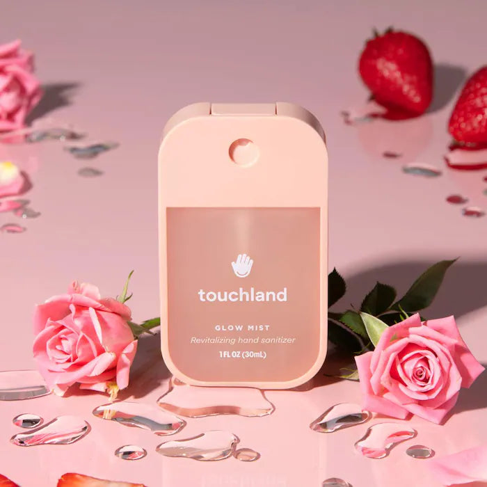 Sanitizante de Manos con Agua de Rosas Glow Mist Revitalizing - Touchland vista frontal con fondo blanco.