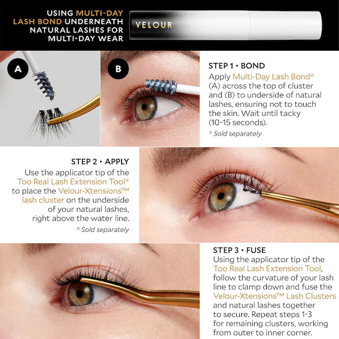 Pestañas postizas Velour-Xtensions™ False Lash Clusters - Velour Lashes vista frontal con fondo blanco.