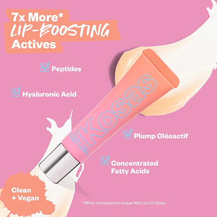 Labial hidratante Plump + Juicy Lip Booster Buttery Treatment - Kosas vista frontal con fondo blanco.