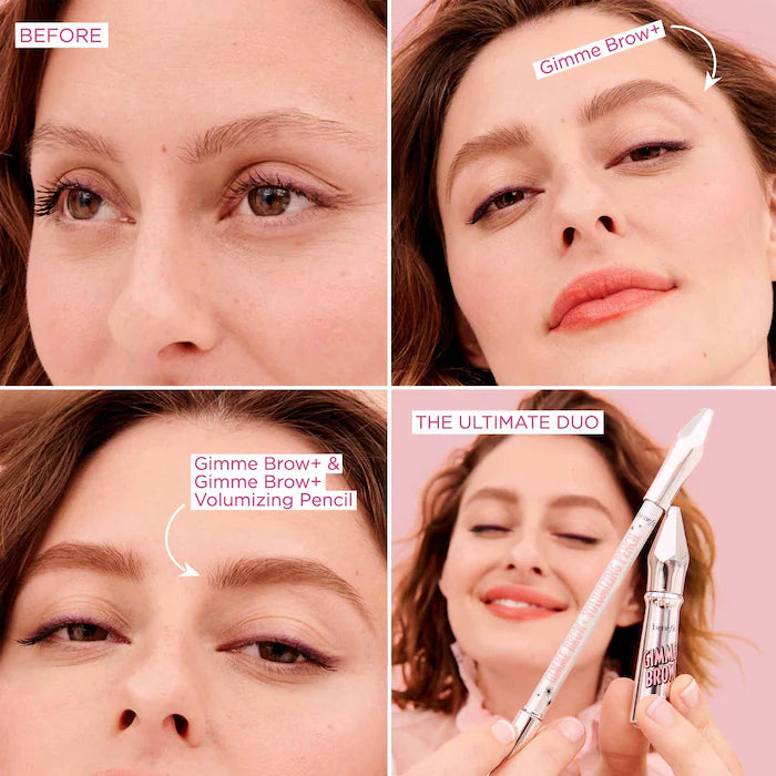 Set para cejas Gimme Brow Goals Volumizing Brow Gel & Pencil Duo - Benefit Cosmetics vista frontal con fondo blanco.