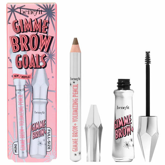 Set para cejas Gimme Brow Goals Volumizing Brow Gel & Pencil Duo - Benefit Cosmetics vista frontal con fondo blanco.