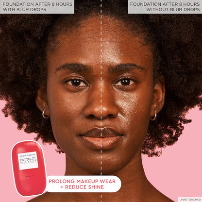 Gotas difuminadoras de poros Strawberry BHA Pore-Smooth Blur Drops™ - Glow Recipe vista frontal con fondo blanco.