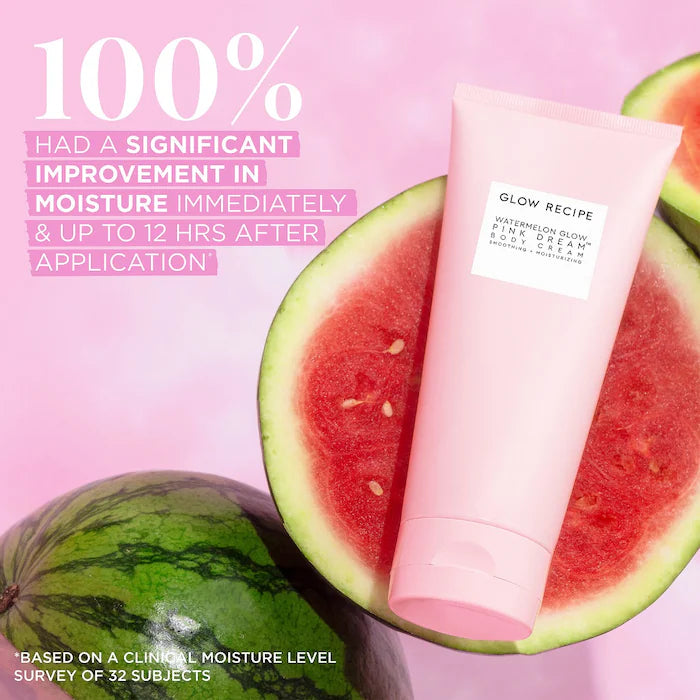 Crema Corporal Watermelon Glow AHA Pink Dream - Glow Recipe vista frontal con fondo blanco.