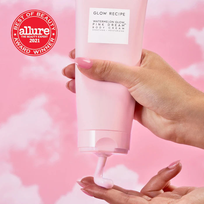 Crema Corporal Watermelon Glow AHA Pink Dream - Glow Recipe vista frontal con fondo blanco.