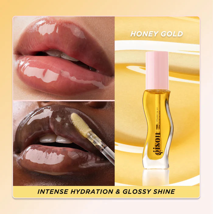 Lip Oil Honey Infused Hydrating- Gisou vista frontal con fondo blanco.