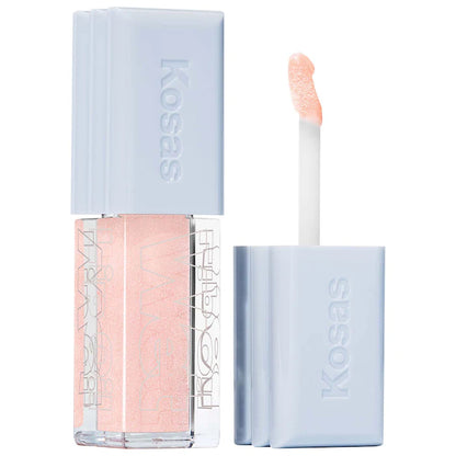 Gloss Voluminizador Wet Lip Oil Plumping Peptide Lip Treatment - Kosas vista frontal con fondo blanco.