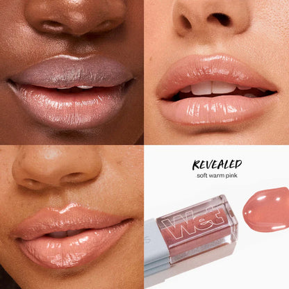 Gloss Voluminizador Wet Lip Oil Plumping Peptide Lip Treatment - Kosas vista frontal con fondo blanco.