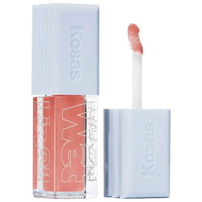 Gloss Voluminizador Wet Lip Oil Plumping Peptide Lip Treatment - Kosas vista frontal con fondo blanco.