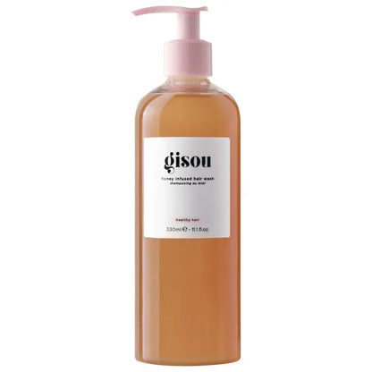 Honey Infused Hair Wash Shampoo - Gisou vista frontal con fondo blanco.