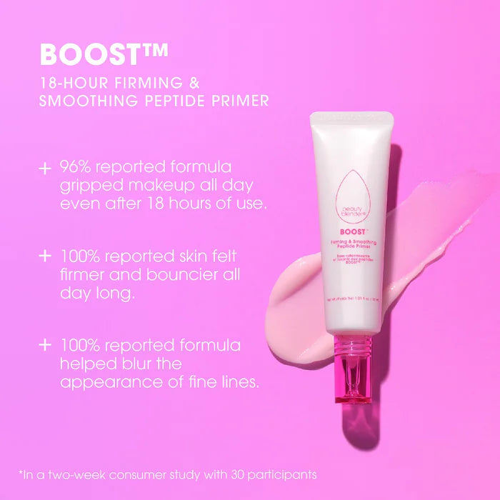 BOOST™ Primer 18-Hour reafirmante y suavizante Peptide + Ceramide - Beautyblender vista frontal con fondo blanco.