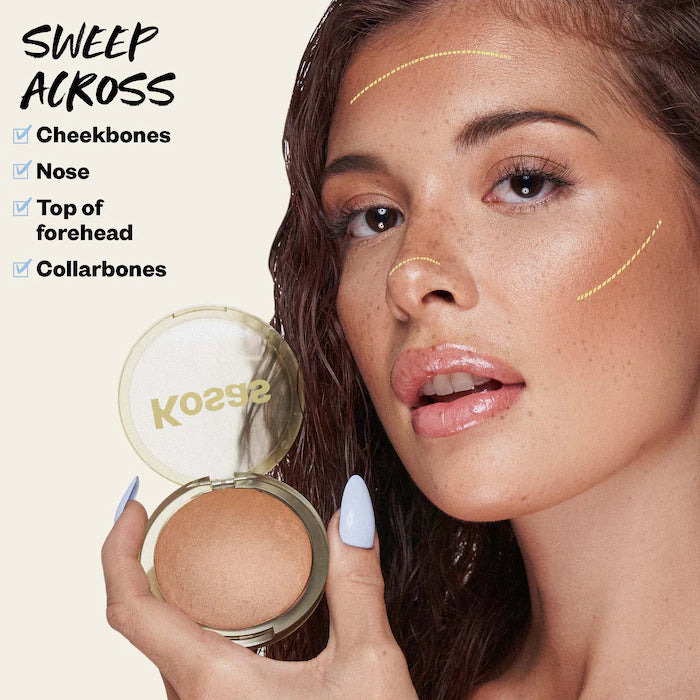 Baked Bronzer The Sun Show Glowy Warmth Talc-Free - Kosas vista frontal con fondo blanco.