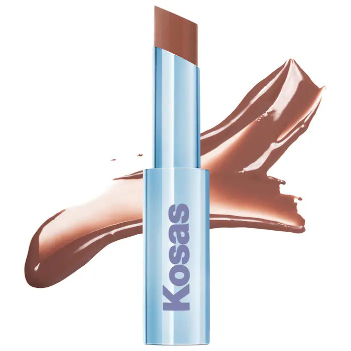 Labial brillante hidratante Wet Stick™ con ceramidas - Kosas vista frontal con fondo blanco.