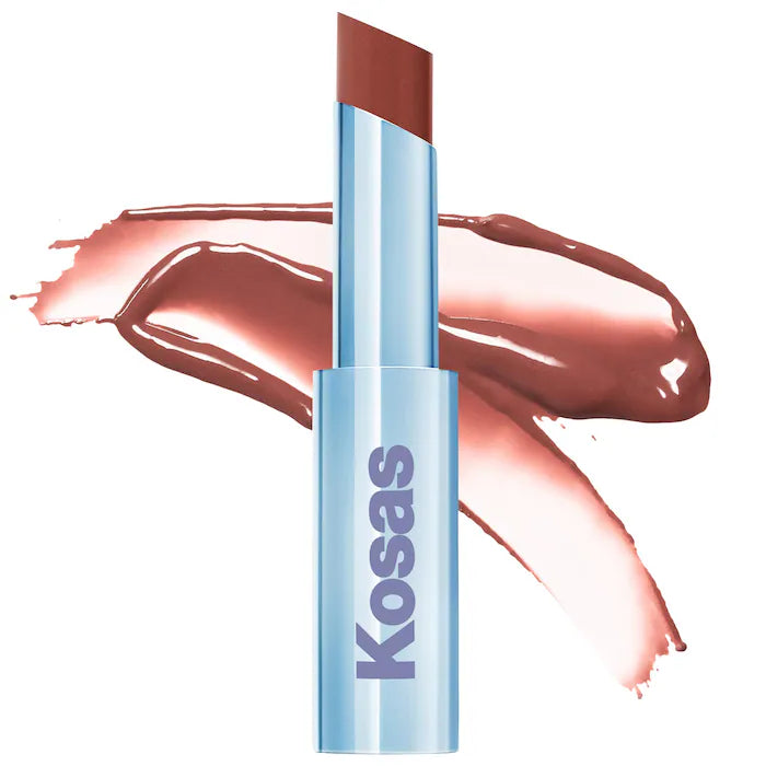 Labial brillante hidratante Wet Stick™ con ceramidas - Kosas vista frontal con fondo blanco.