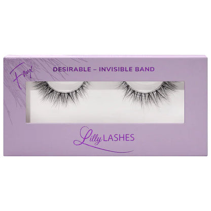 Pestañas postizas reutilizables de Banda Invisible - Lilly Lashes vista frontal con fondo blanco.