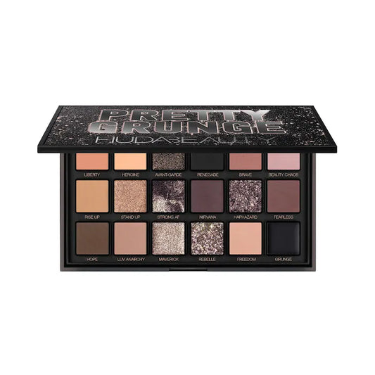 Paleta de Sombras de Ojos Pretty Grunge Ed. Limitada - Huda Beauty vista frontal con fondo blanco.