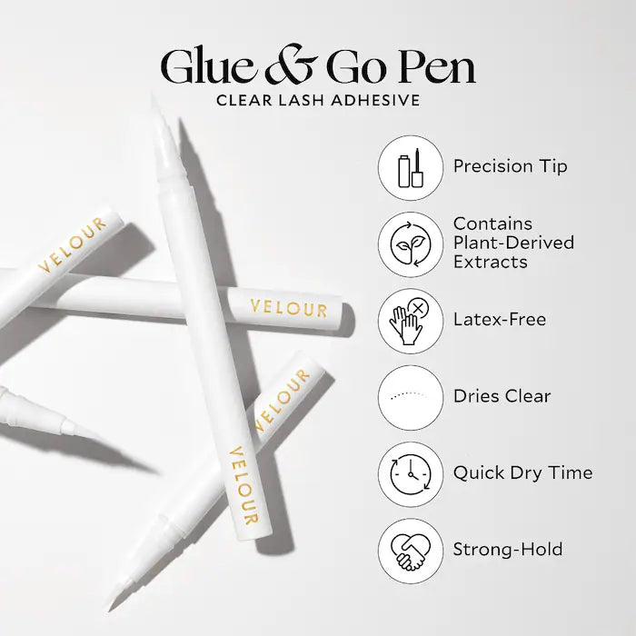 Pegamento para pestañas Glue & Go Pen - Velour Lashes vista frontal con fondo blanco.