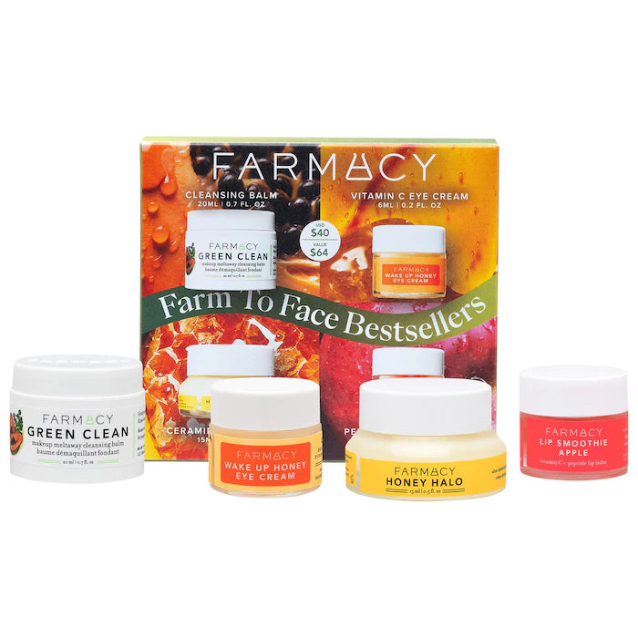 Set Skincare Limpieza + Hidratación Farm to Face Favorites - Farmacy vista frontal con fondo blanco.