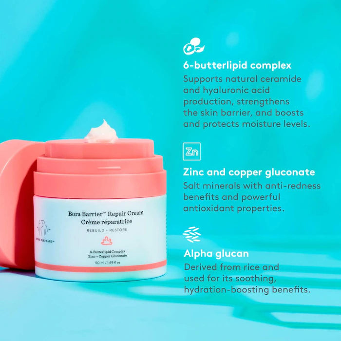 Crema Reparadora con Complejo 6-Butterlipid Bora Barrier™ - Drunk Elephant vista frontal con fondo blanco.