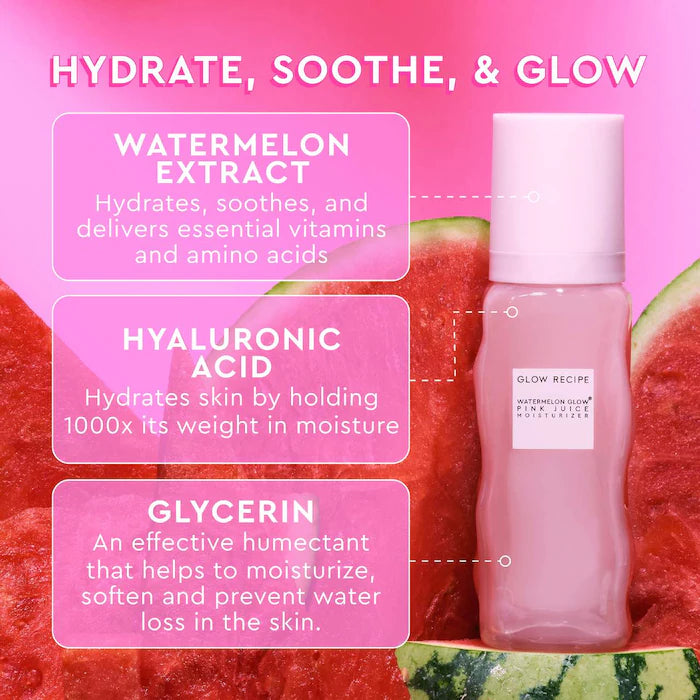 Crema Facial Hidratante recargable Watermelon Pink Juice Oil-Free™ - Glow Recipe vista frontal con fondo blanco.