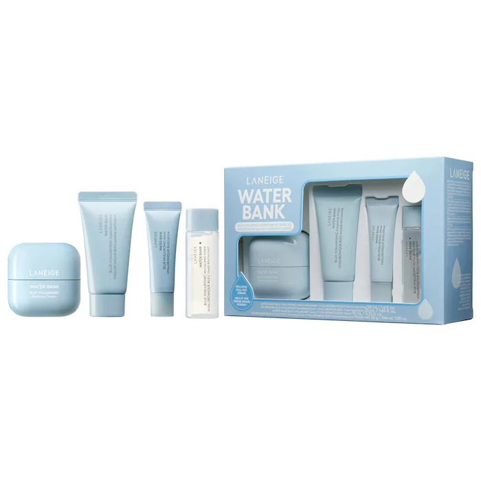 Set Skincare Limpieza + Hidratación Water Bank Blue Hyaluronic - LANEIGE vista frontal con fondo blanco.