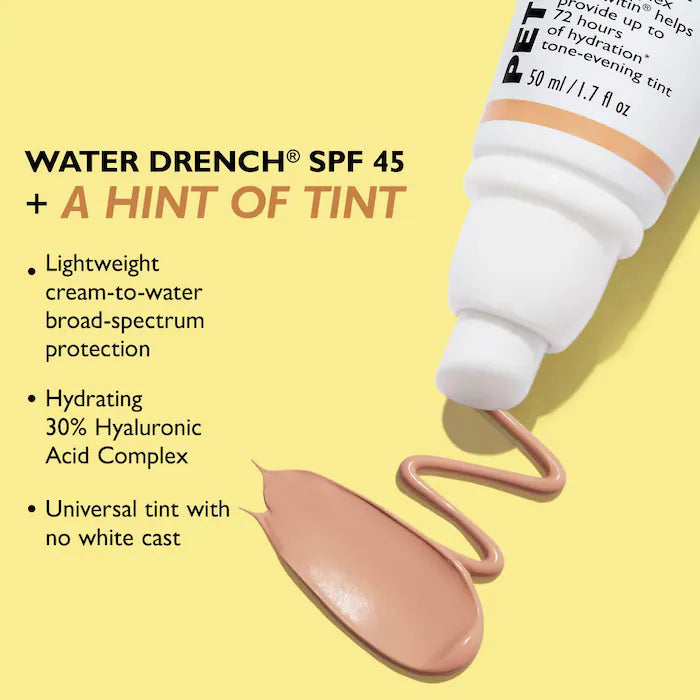 Protector solar hidratante con color +SPF 45 Water Drench® Hyaluronic Cloud Sheer Tint - Peter Thomas Roth vista frontal con fondo blanco.