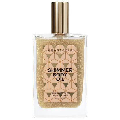 Shimmer Body Oil - Anastasia Beverly Hills vista frontal con fondo blanco.