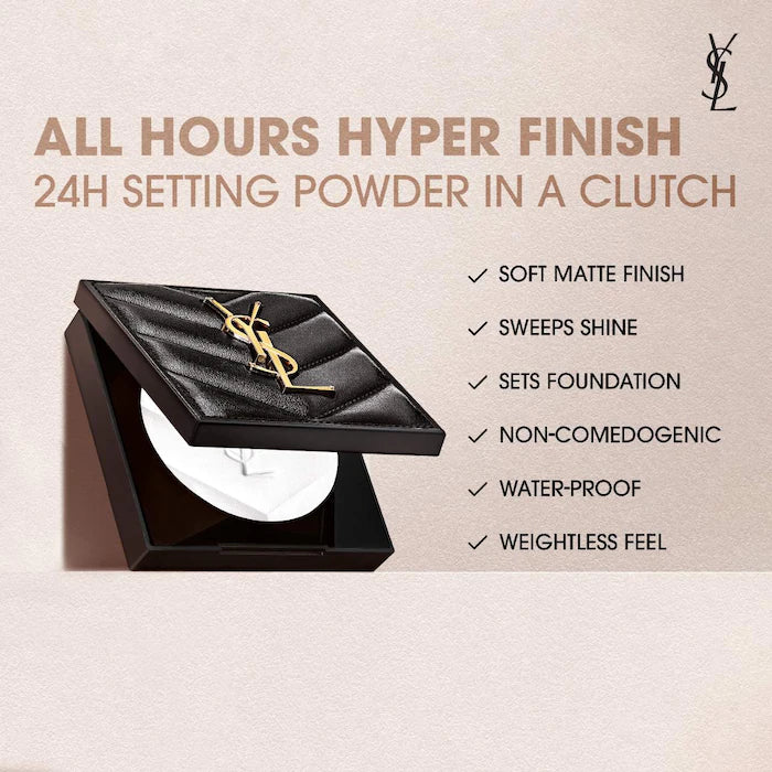 Polvo fijador All Hours Hyper Finish 24H Multi Use Natural Matte - Yves Saint Laurent vista frontal con fondo blanco.