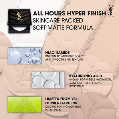 Polvo fijador All Hours Hyper Finish 24H Multi Use Natural Matte - Yves Saint Laurent vista frontal con fondo blanco.