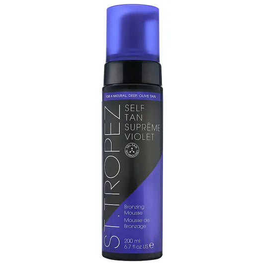 Autobronceador Self Tan Suprême Violet Mousse - St. Tropez vista frontal con fondo blanco.