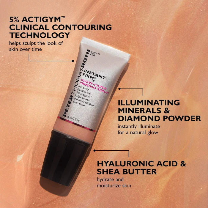 Primer iluminador Instant FIRMx® Glow-Filter Priming Serum - Peter Thomas Roth vista frontal con fondo blanco.