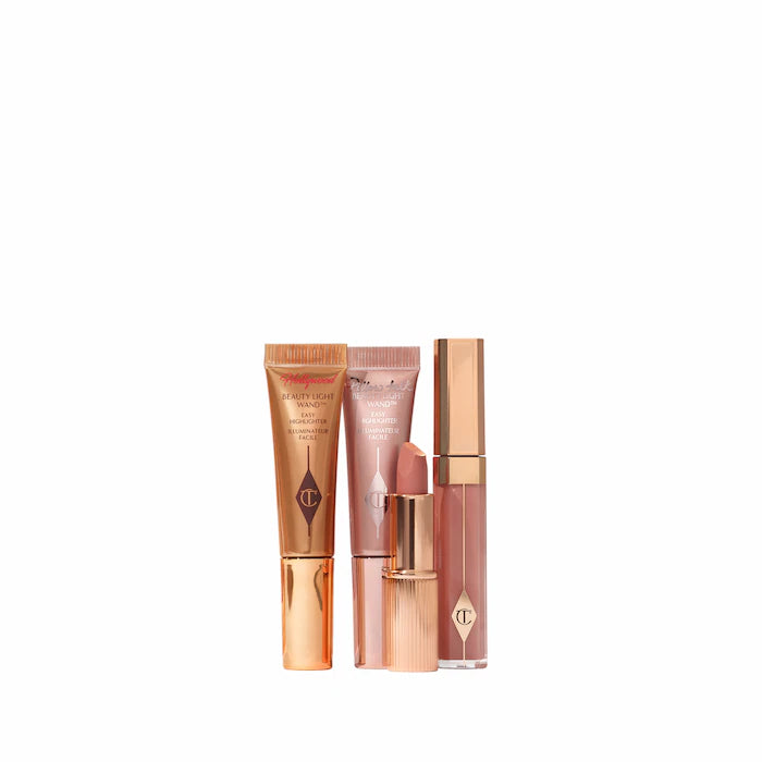 Set Lip + Cheek Rubor Pillow Talk Secrets Set - Charlotte Tilbury vista frontal con fondo blanco.