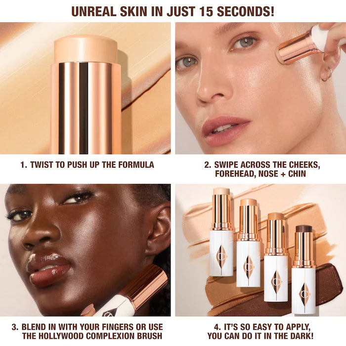 Base de Maquillaje en Barra Unreal Skin Sheer Glow Tint Hydrating - Charlotte Tilbury vista frontal con fondo blanco.