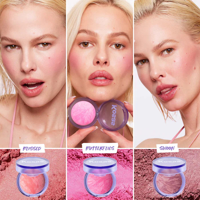 Rubor dimensional iluminador Blush is Life Baked Talc-Free™ - Kosas vista frontal con fondo blanco.