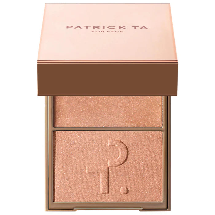 Iluminador Duo Major Glow Crème & Powder Light Reflecting - PATRICK TA vista frontal con fondo blanco.