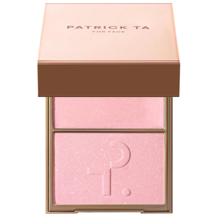 Iluminador Duo Major Glow Crème & Powder Light Reflecting - PATRICK TA vista frontal con fondo blanco.