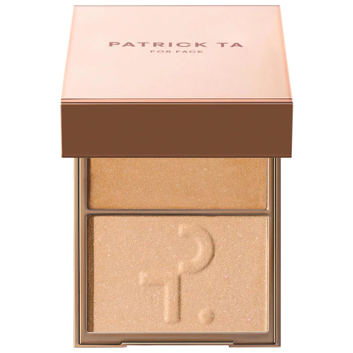 Iluminador Duo Major Glow Crème & Powder Light Reflecting - PATRICK TA vista frontal con fondo blanco.