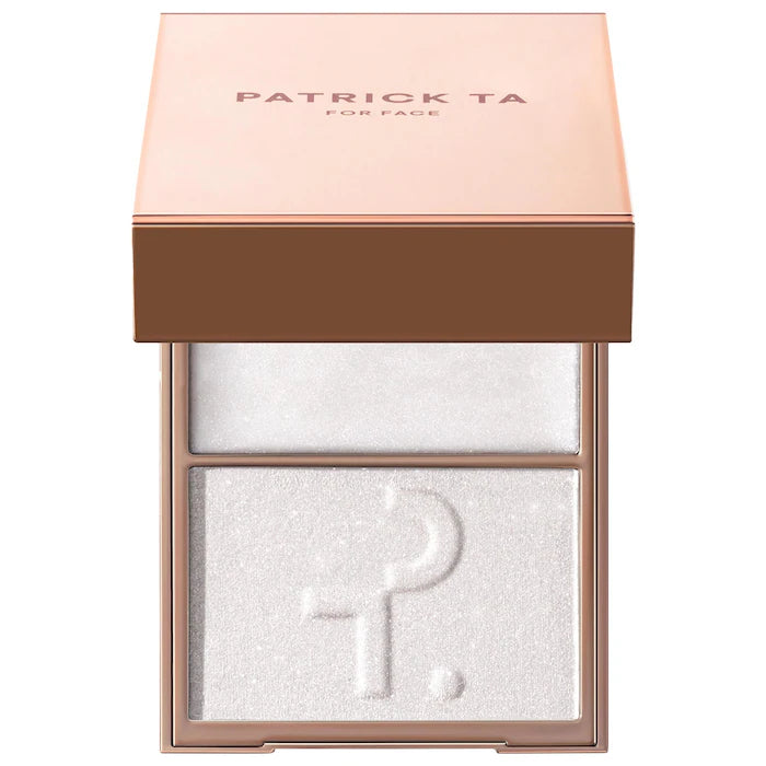 Iluminador Duo Major Glow Crème & Powder Light Reflecting - PATRICK TA vista frontal con fondo blanco.