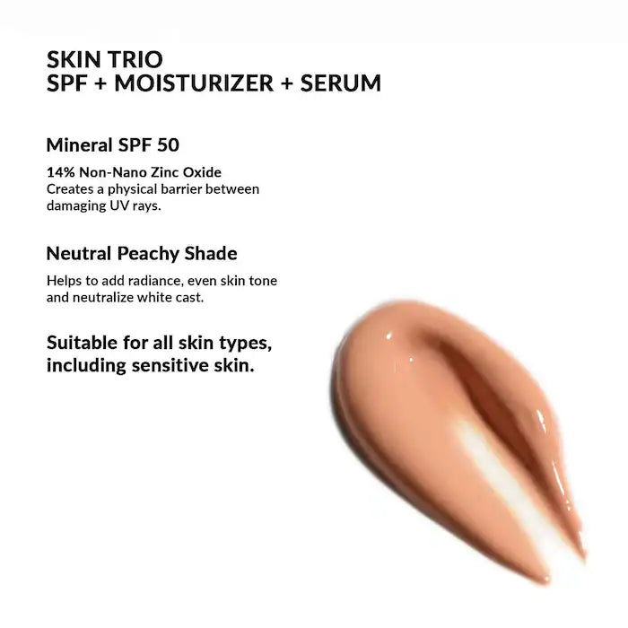 Serum hidratante y aclarador Skin Trio Mineral SPF 50 con escualano - REFY vista frontal con fondo blanco.