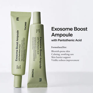 Exosome Boost Ampoule: Ampolla potenciadora de exosomas con ácido pantoténico y CICA-EV para una piel más calmada y luminosa - THOME