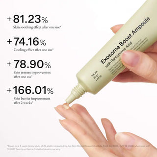 Exosome Boost Ampoule: Ampolla potenciadora de exosomas con ácido pantoténico y CICA-EV para una piel más calmada y luminosa - THOME