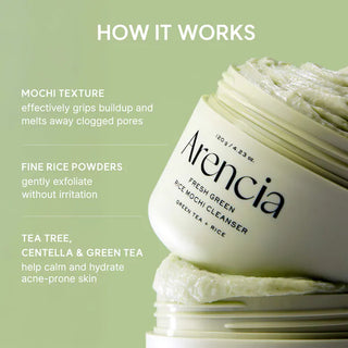 Limpiador facial Fresh Green Rice Mochi Foaming Cleanser con té verde para el acné - Arencia